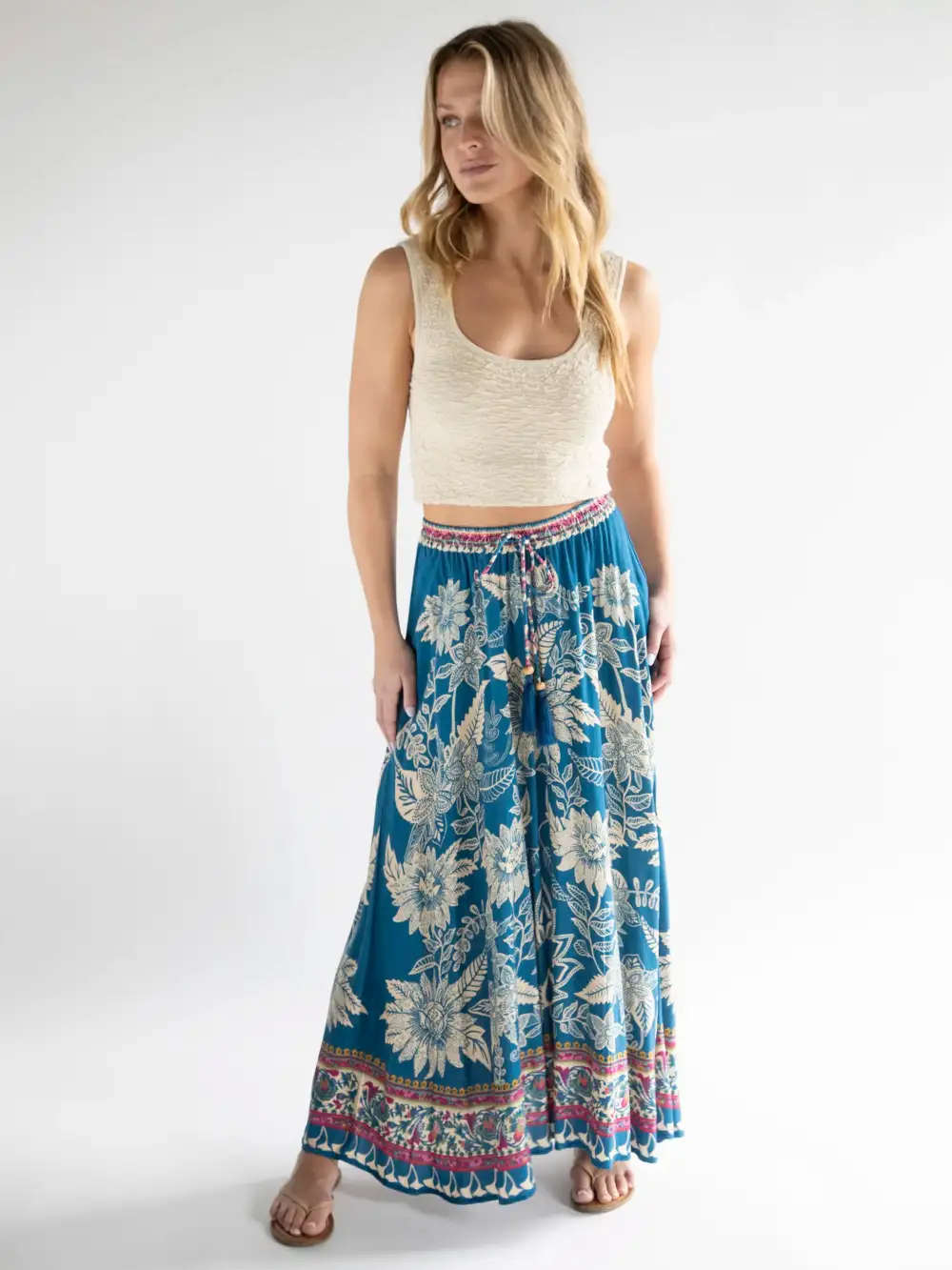 Milena Maxi Skirt - Blue Pink Border