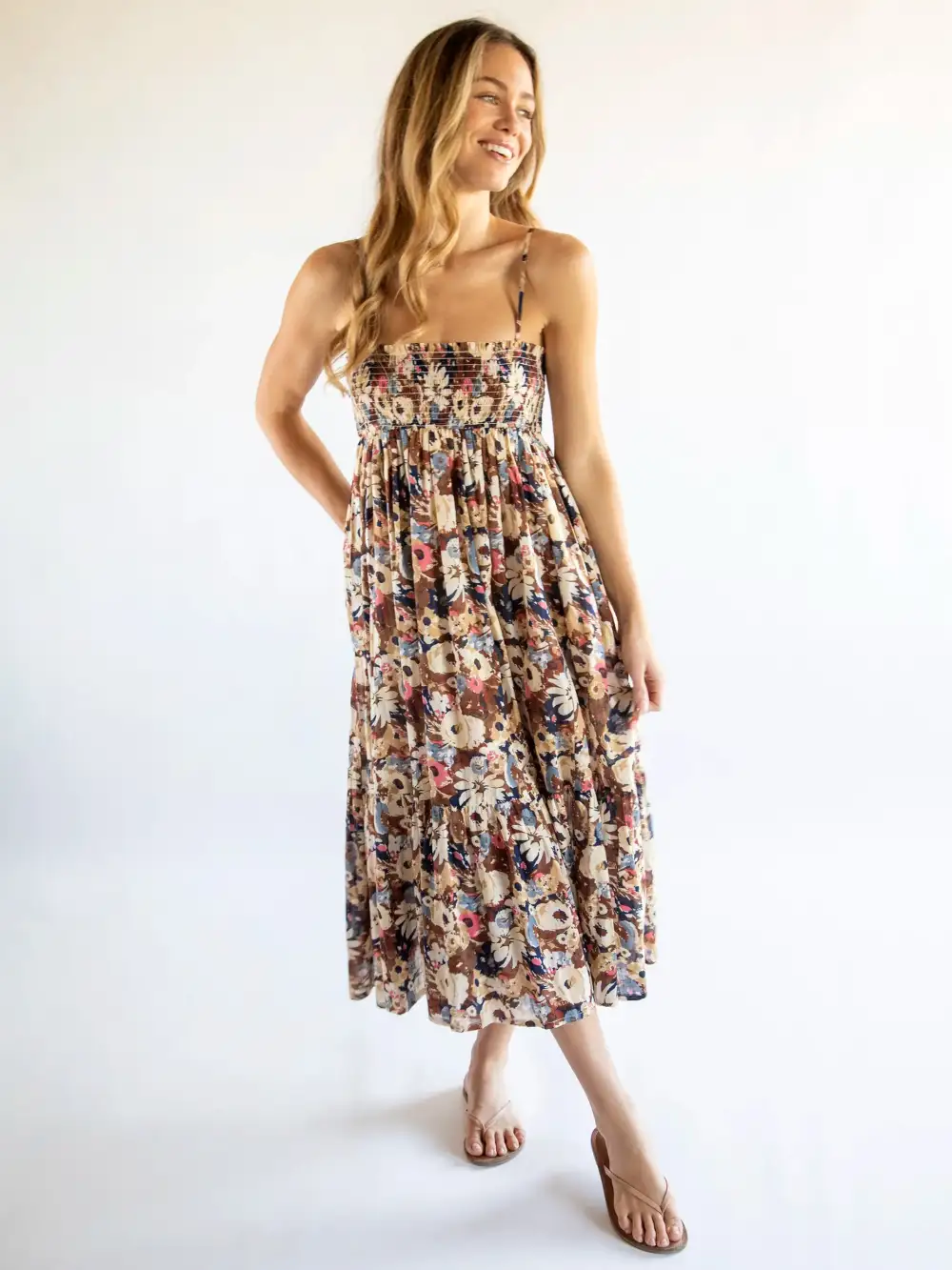 Flora Cotton Convertible Maxi Skirt - Brown Navy Floral