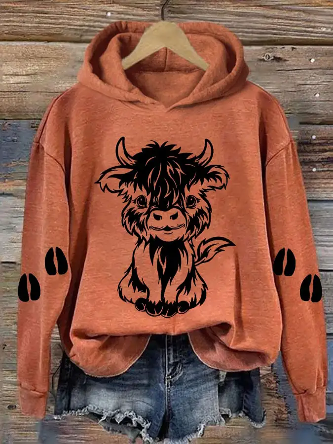 Women's Cute Baby Highland Cow Casual Hoodie