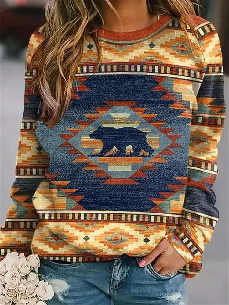 Aztec Print Pullover Sweatshirt