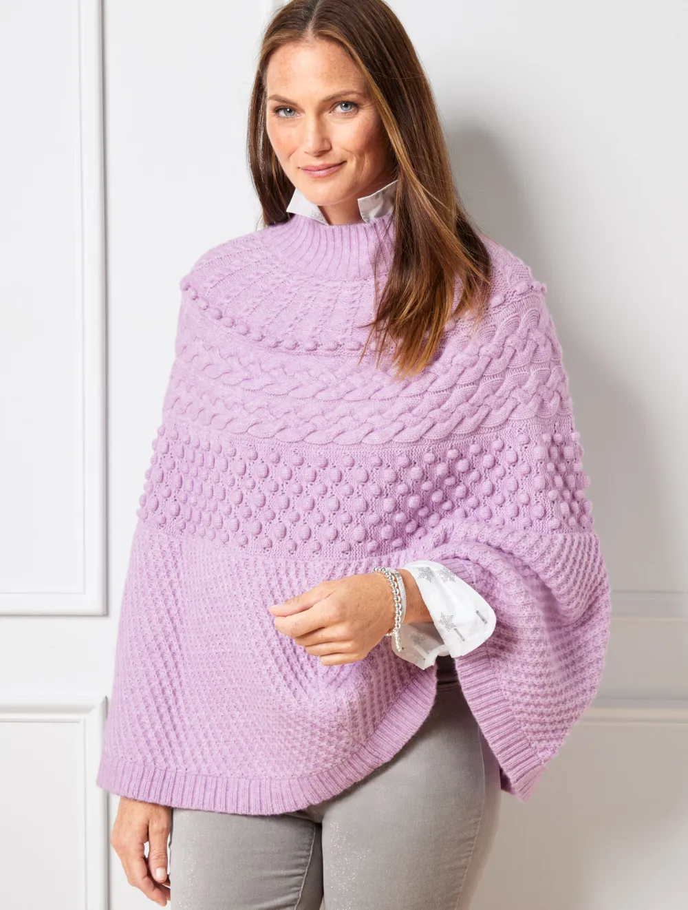 Plus Exclusive Cable Knit Poncho