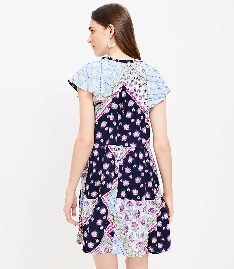 Patchwork Flutter Tiered Swing Dress