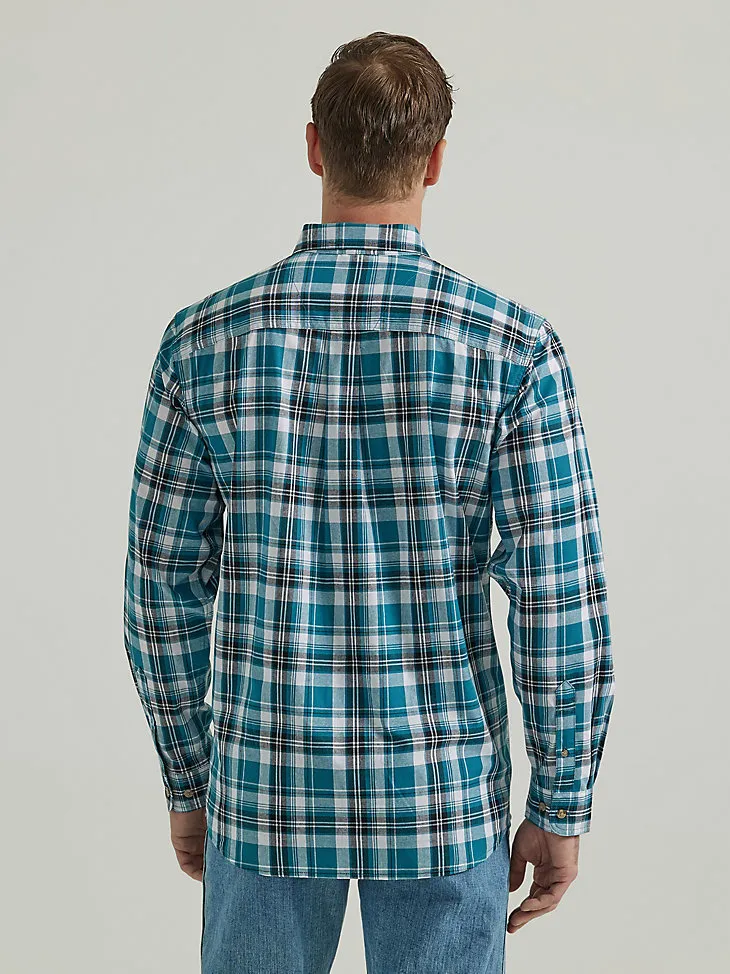 WRANGLER RUGGED WEAR® LONG SLEEVE EASY CARE PLAID BUTTON-DOWN SHIRT IN GREEN NAVY