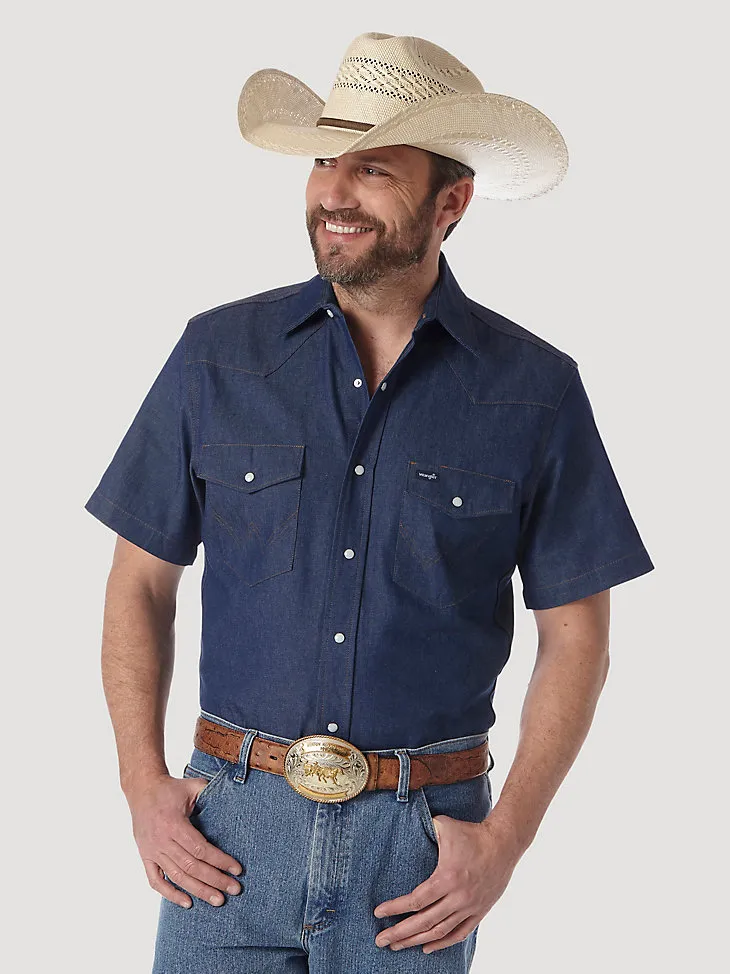 COWBOY CUT® FIRM FINISH DENIM SHORT SLEEVE WORK WESTERN SHIRT IN RIGID INDIGO