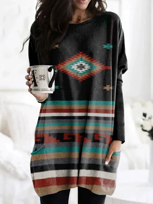 Vintage Totem Print Long Sleeve Tunic