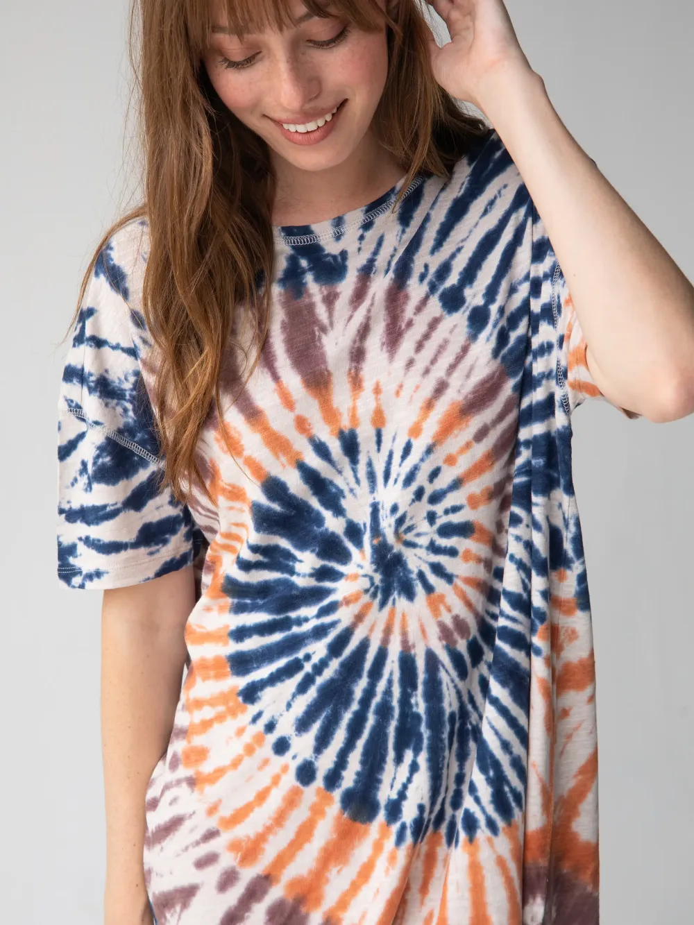 Misty Oversized Cotton Tee Mini Dress - Navy Tie-Dye