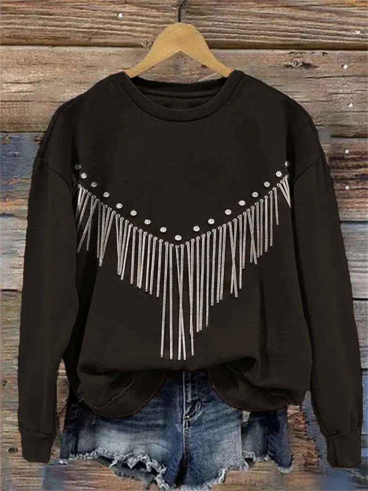 Chain Fringe Rivet Art Casual Sweatshirt