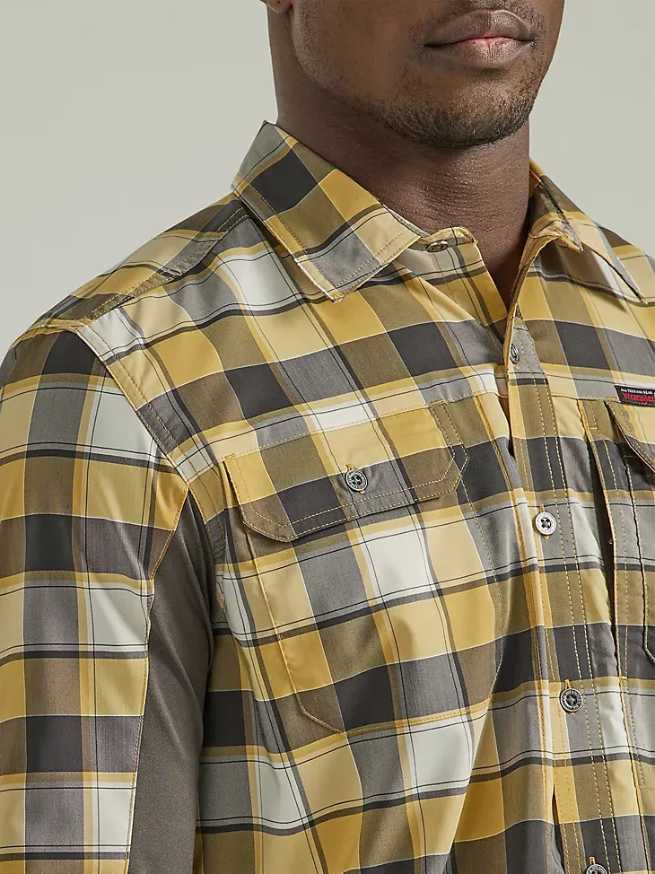 ATG BY WRANGLER™ PLAID MIXED MATERIAL SHIRT IN TRAVERTINE