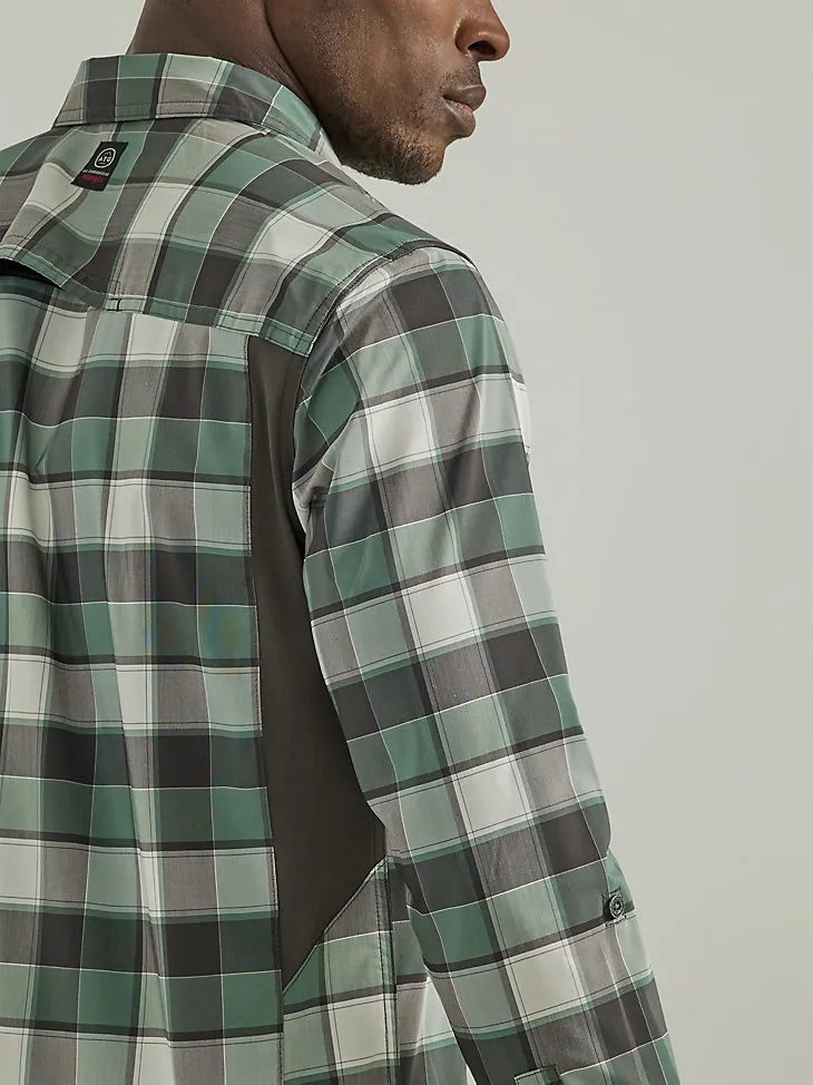 ATG BY WRANGLER™ PLAID MIXED MATERIAL SHIRT IN TRAVERTINE