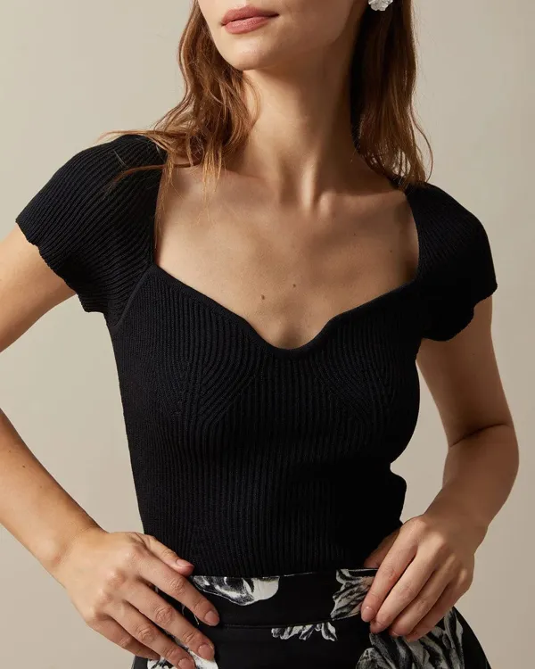 The Black Square Neck Short Sleeve Knit Top