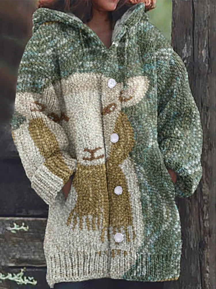 Farm Sheep Pattern Women'S Cardigan Sweater