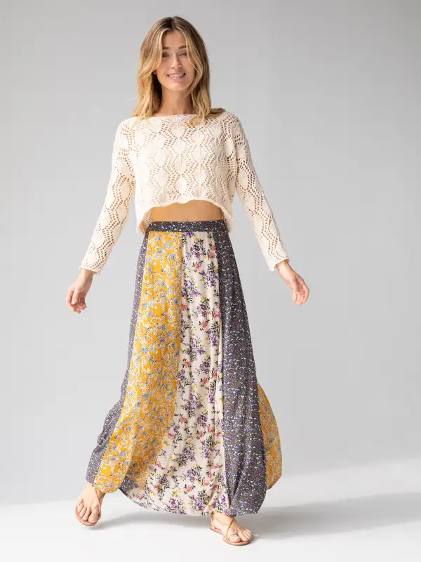 Valentina Maxi Skirt - Yellow Cream Floral Mix