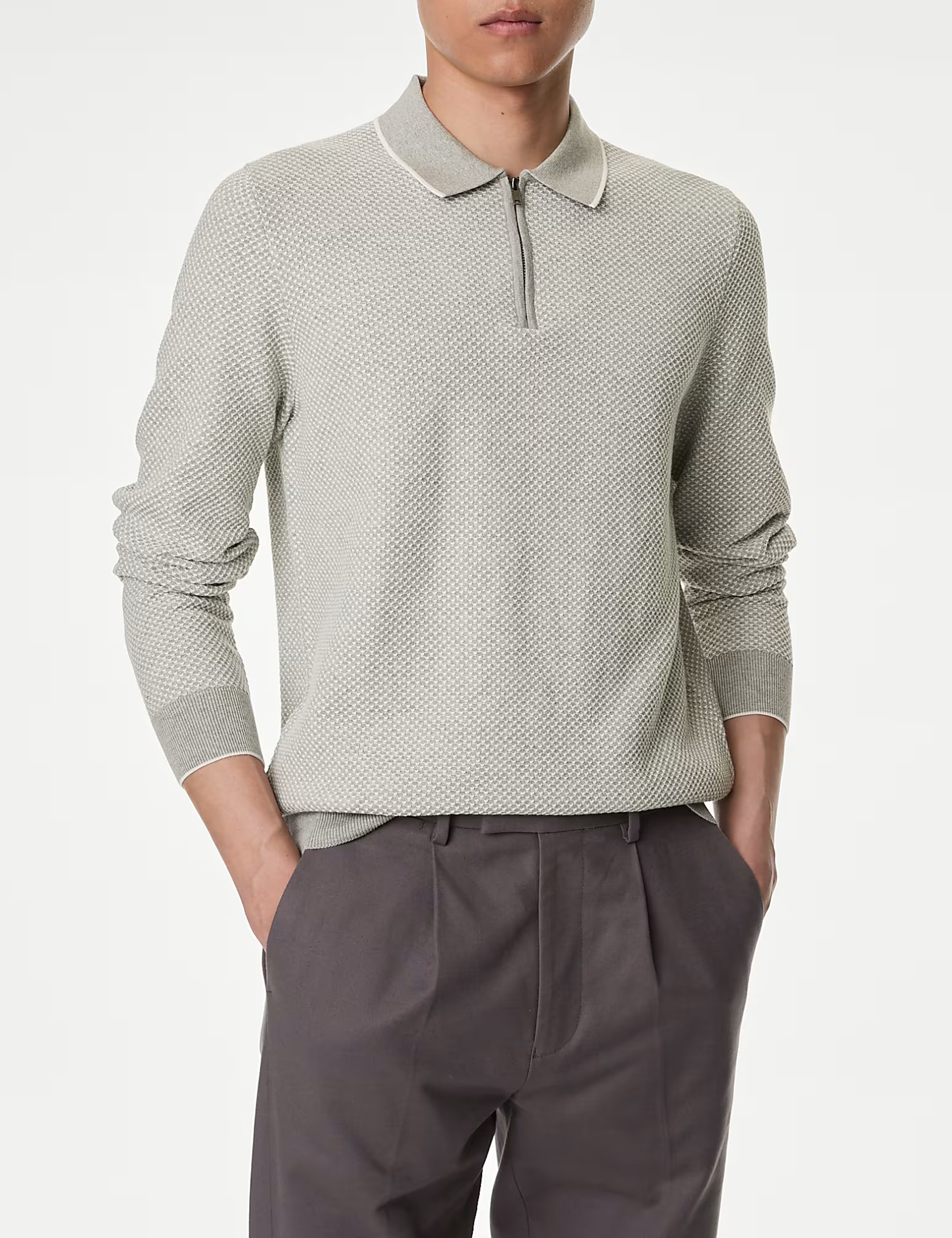 Casual Cotton Rich Textured Knitted Polo Shirt