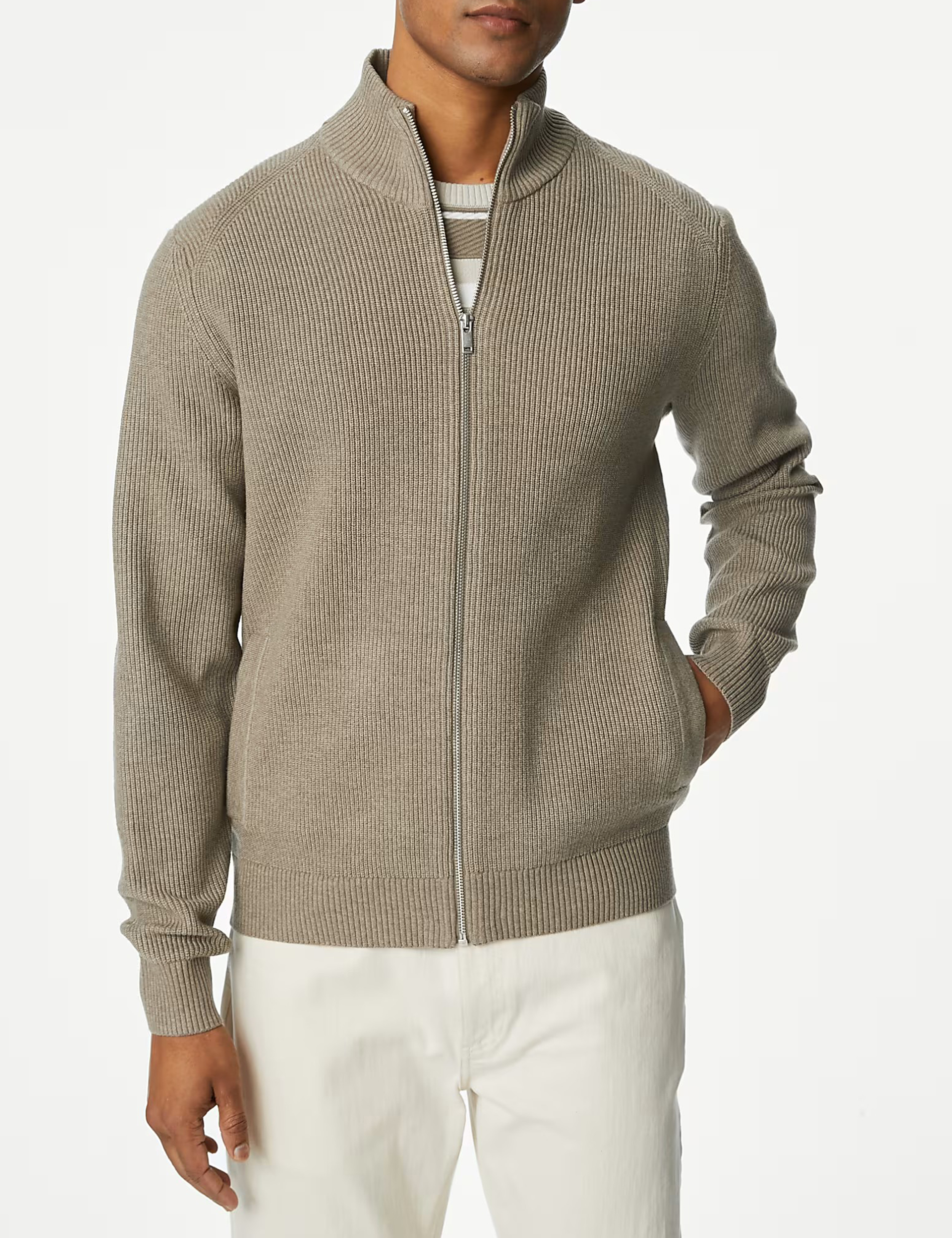 Casual Cotton Blend Funnel Neck Zip Up Jumper