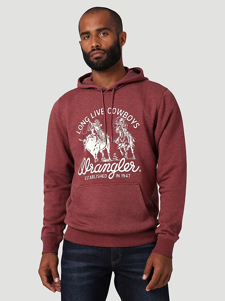 MEN'S WRANGLER LONG LIVE COWBOYS® PULLOVER HOODIE IN BURGUNDY HEATHER