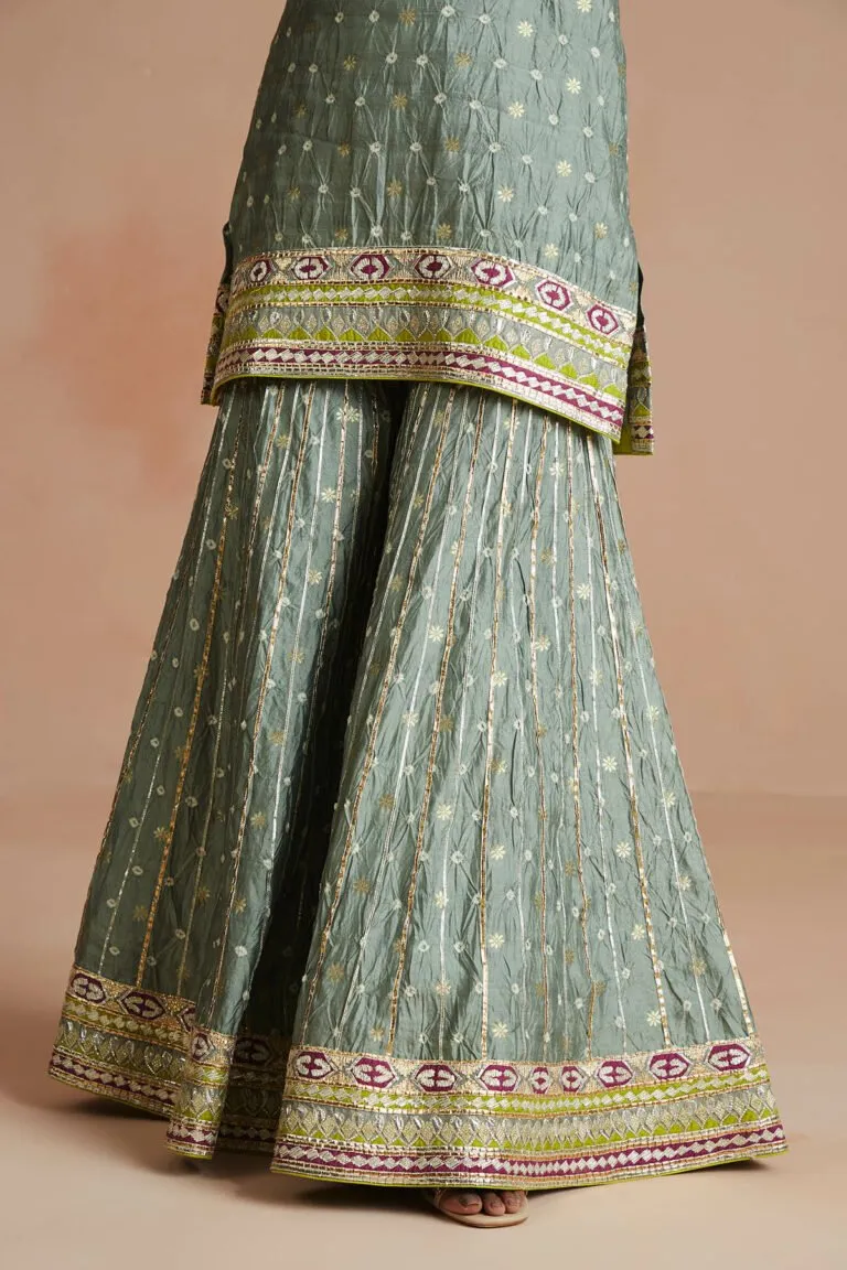 Iced Grey Bandhani Embellished Gharara Set