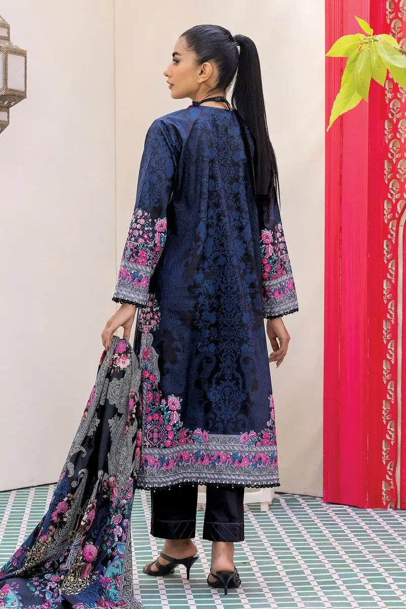 3 Piece Kurta Embroidered | Dupatta& Bottom & Tops | Color Navy blue and purple