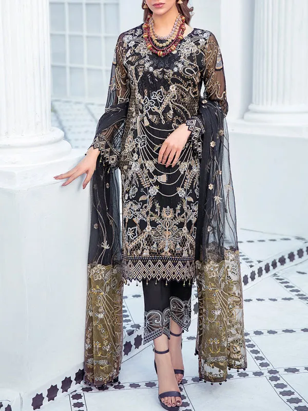 Embroidered Luxury Chiffon Elegant Ethnic Ladies Suit