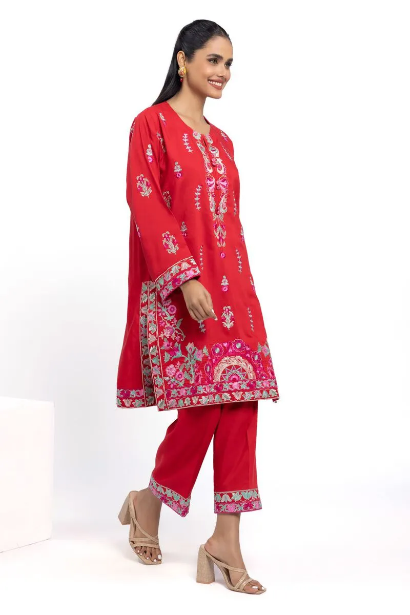 3 Piece Kurta Embroidered | Dupatta& Bottom & Tops | Color red