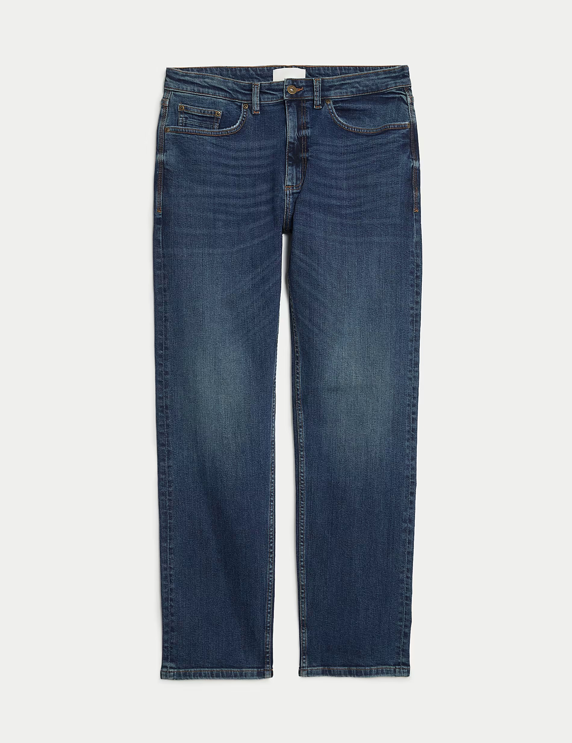 Straight Fit Vintage Wash Stretch Jeans