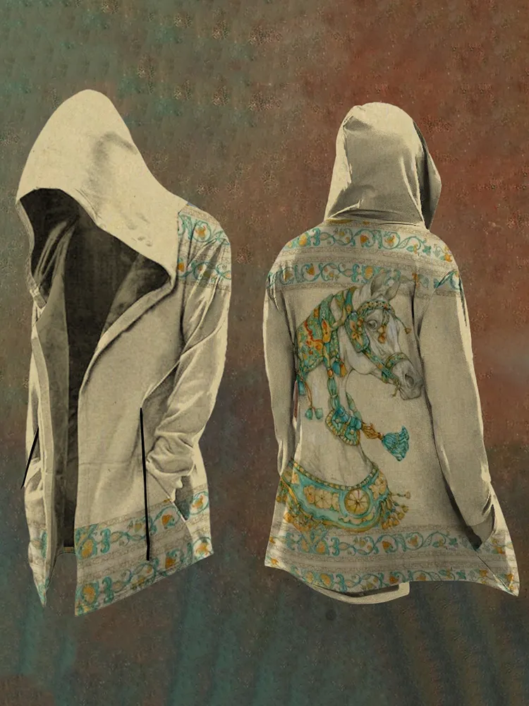 Women'S Western Floral Horse Pattern Hooded Jacket