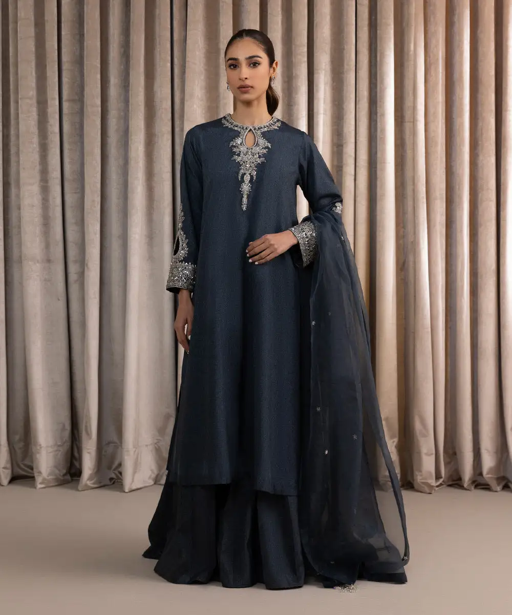 3 Piece - Embellished Raw Silk Suit