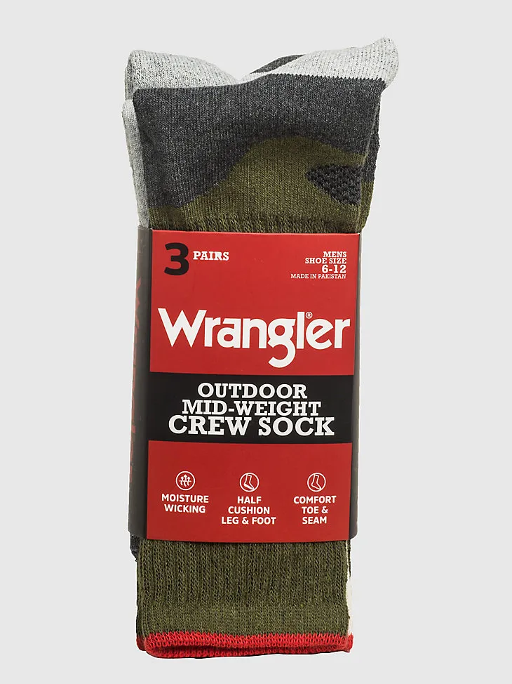 MEN'S WRANGLER MID-WEIGHT CREW WORK SOCKS (3-PACK) IN ARMY GREEN