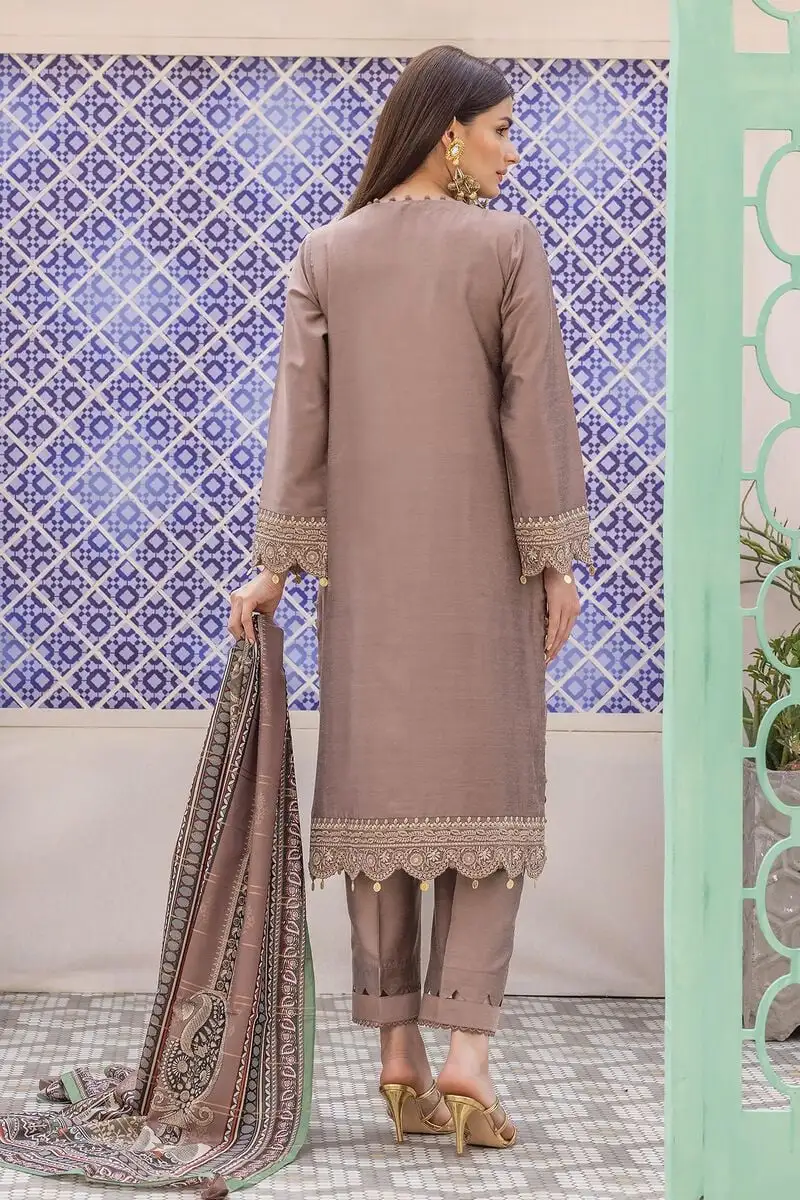 3 Piece Kurta Embroidered | Dupatta& Bottom & Tops | Color gray purple