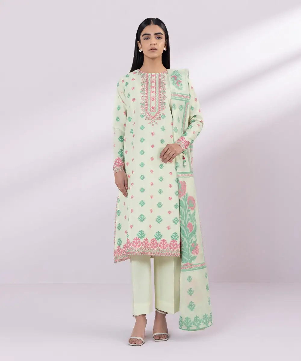 3 Piece - Embroidered Jacquard Suit