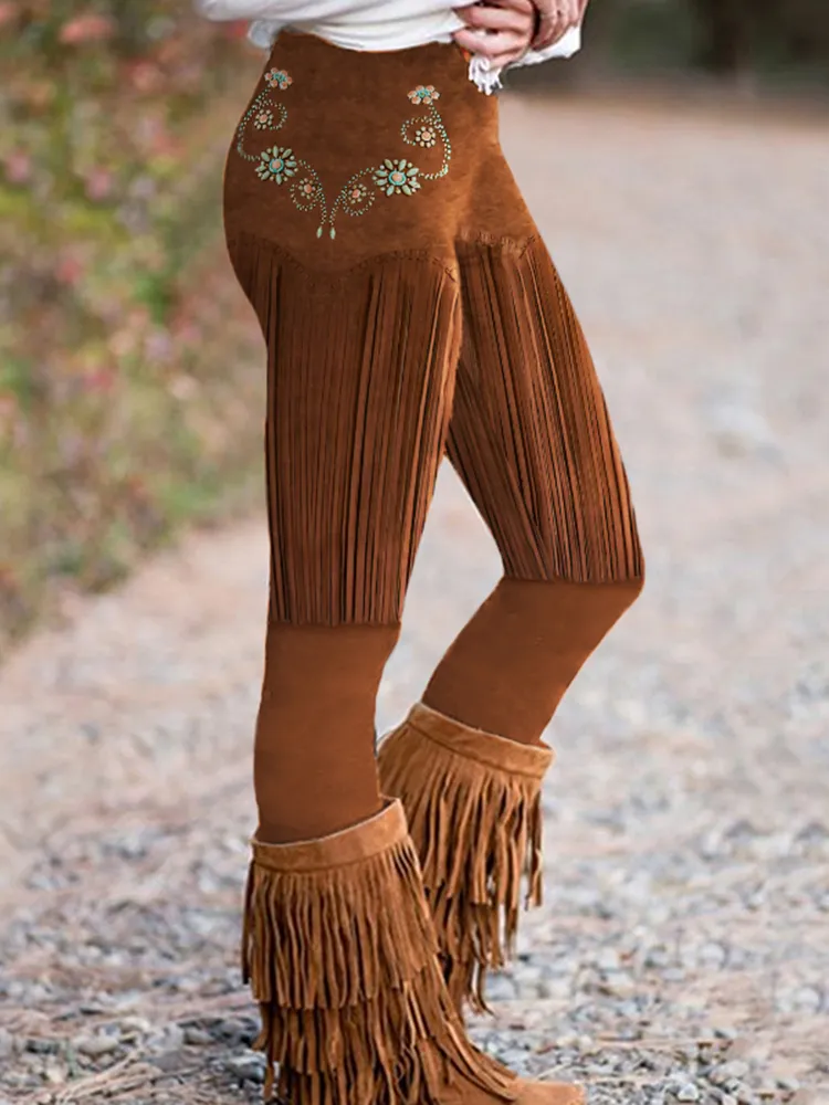 Western Tribal Tassels Print Skinny Leggings