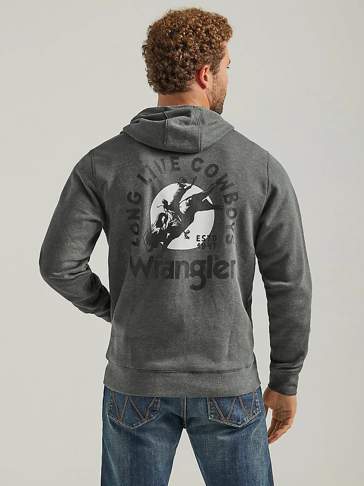 MEN'S WRANGLER BACK GRAPHIC LOGO FULL ZIP HOODIE IN MIDNIGHT NAVY HEATHER