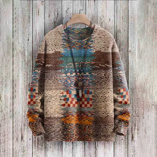 Vintage Print Crew Neck Casual Sweater