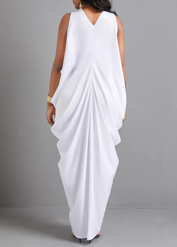 White O Shape V Neck Split Maxi Dress