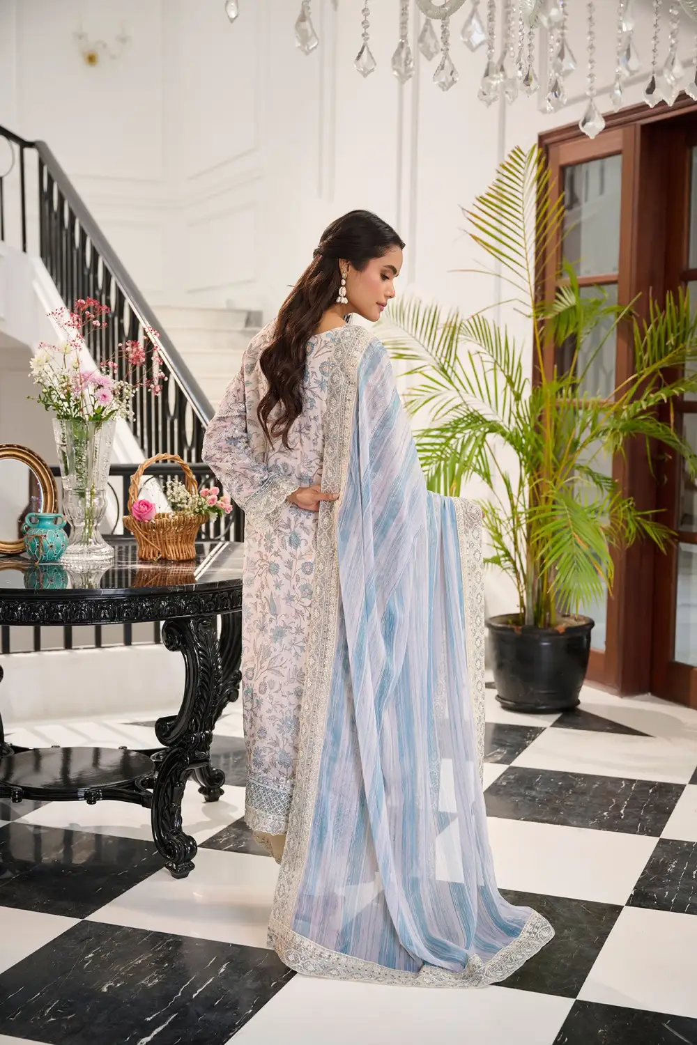 SKY BLUE 3PCS  EMBROIDERED KURTA WITH TROUSER