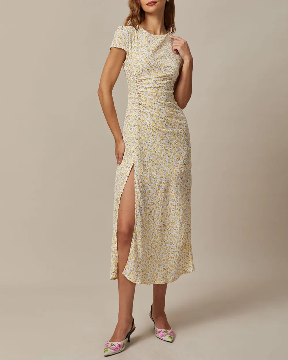 Yellow floral gentle style dress