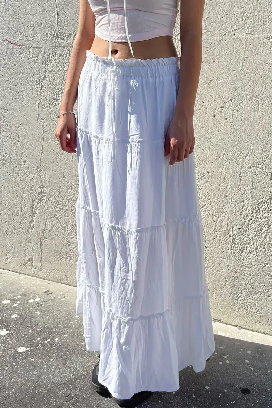 Ruffle Tiered A-Line Long Maxi Skirt