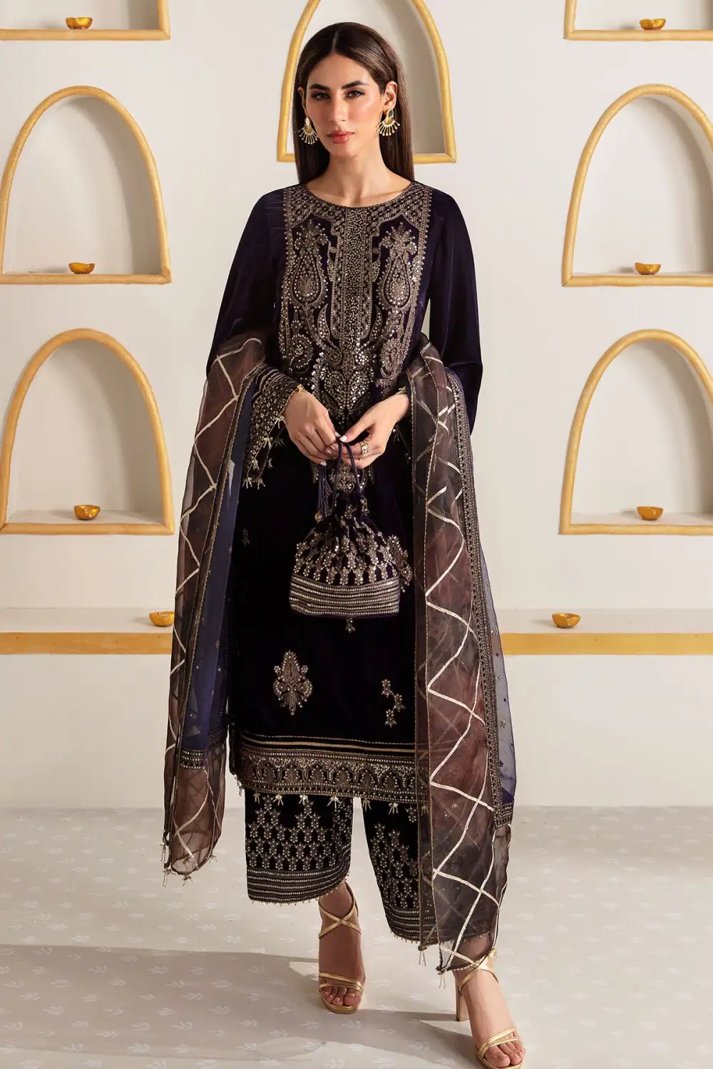 Embroidered Velvet Formal Sets