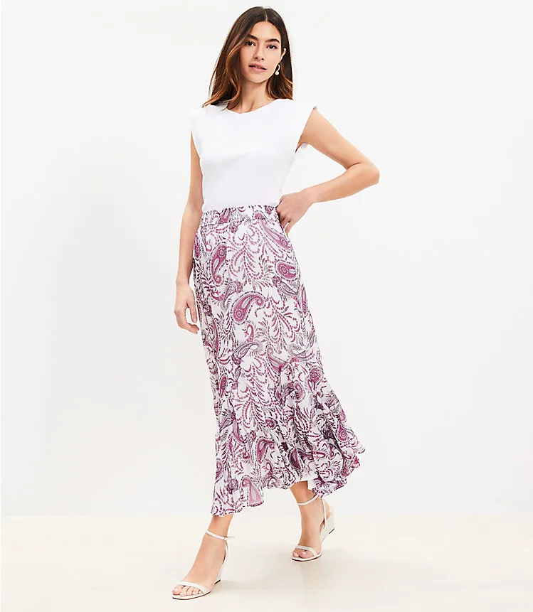 Paisley Godet Midi Skirt