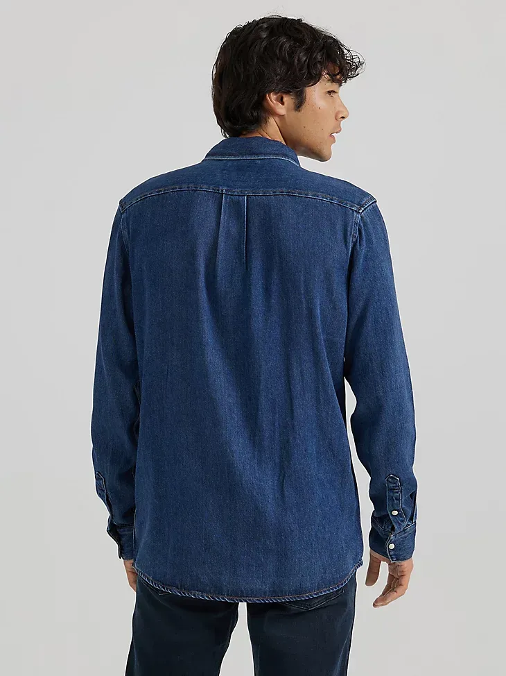 MEN'S POCKET FRONT DENIM SHIRT IN LIGHT STONE