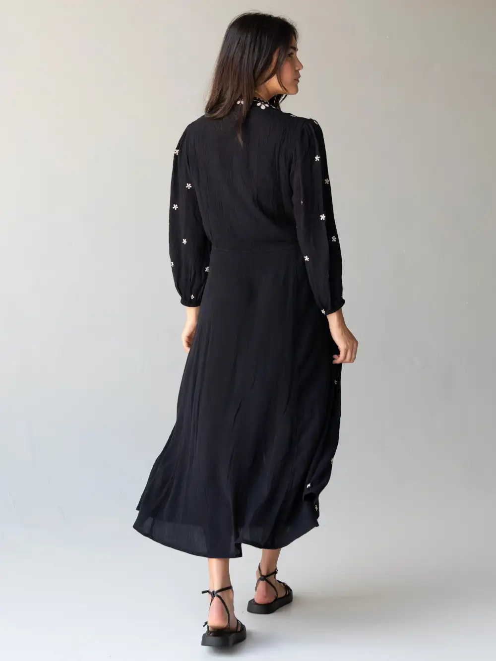 Brae Embroidered Midi Dress - Black