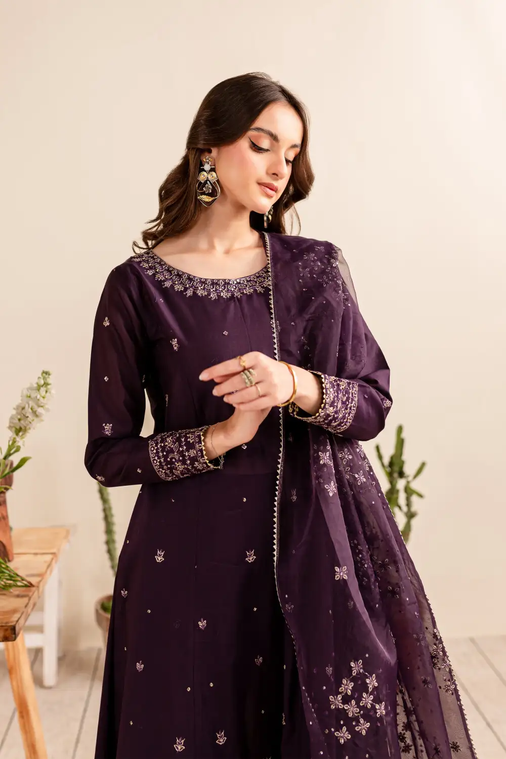 Purple Gold 3Pc - Embroidered Lawn Dress