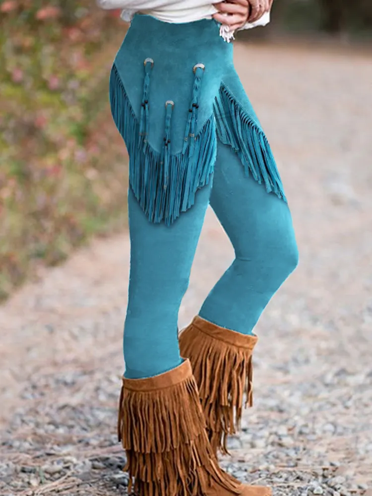 Western Tassels Tribal Print Skinny Casual Leggings