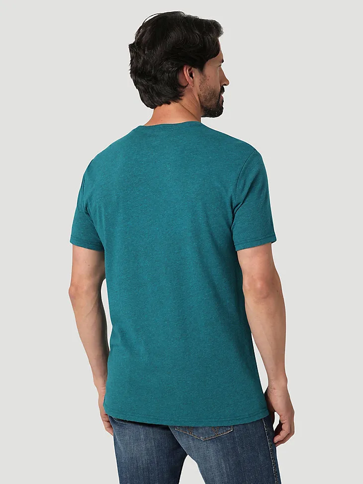 MEN'S WRANGLER SOUTHWESTERN EMBLEM GRAPHIC T-SHIRT IN CYAN PEPPER HEATHER