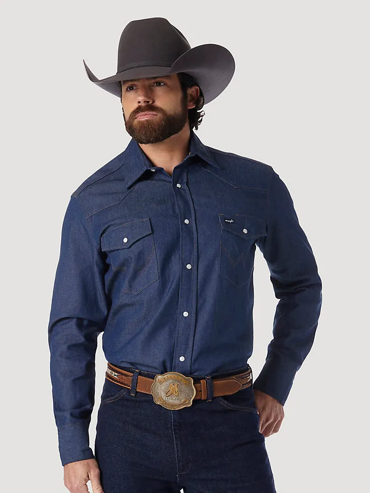 COWBOY CUT® WORK WESTERN RIGID DENIM LONG SLEEVE SHIRT IN RIGID INDIGO