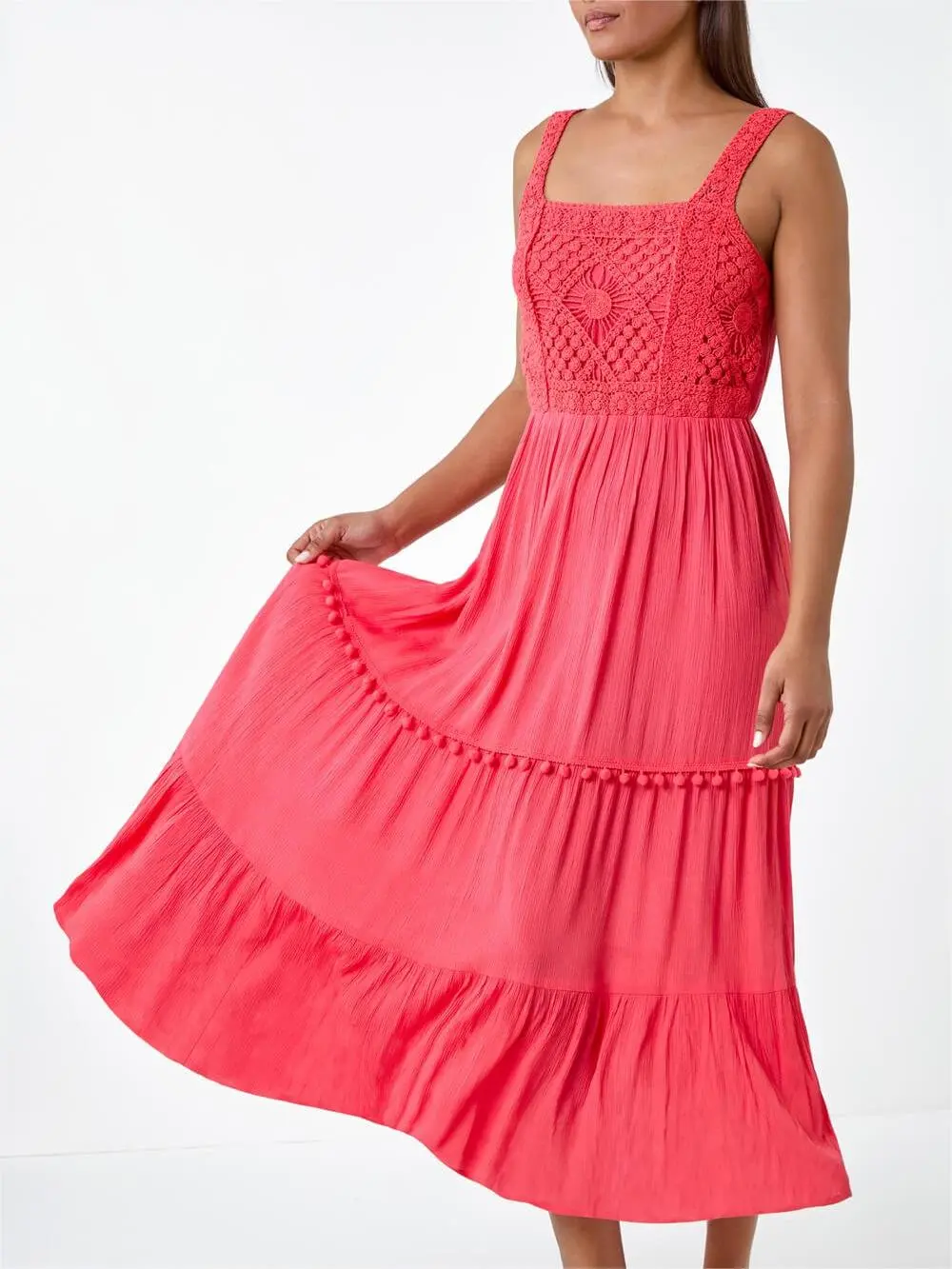 Square neck high waist ruffle dress