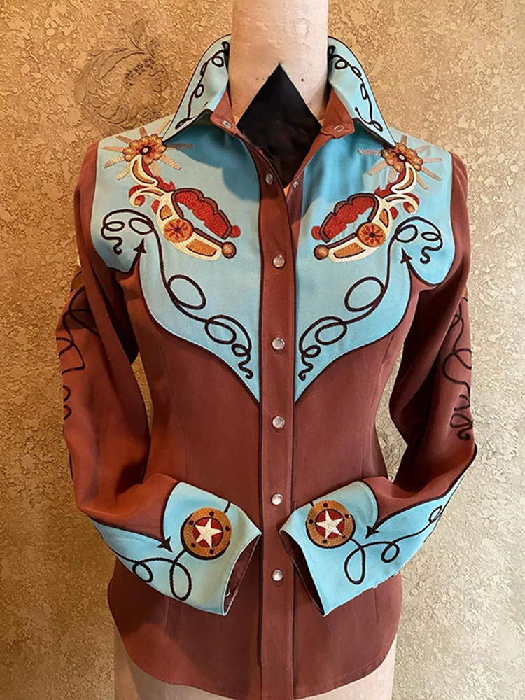 Retro Western Style Contrasting Colors Rodeo Shirt