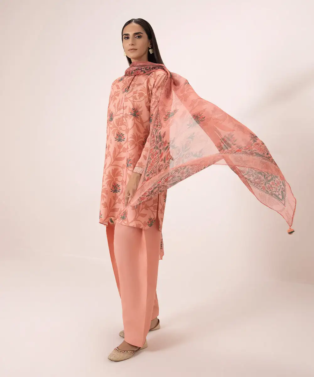 3 Piece - Printed Zari Lawn Suit