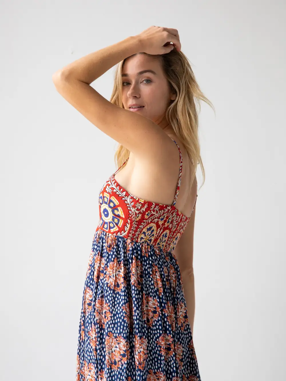 Bailey Maxi Dress - Navy Red Mix Print