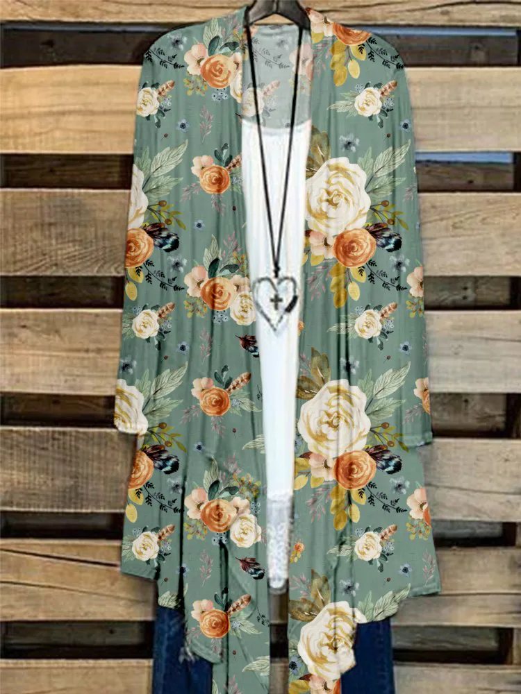 Western Inspired Floral Pattern Flowy Cardigan