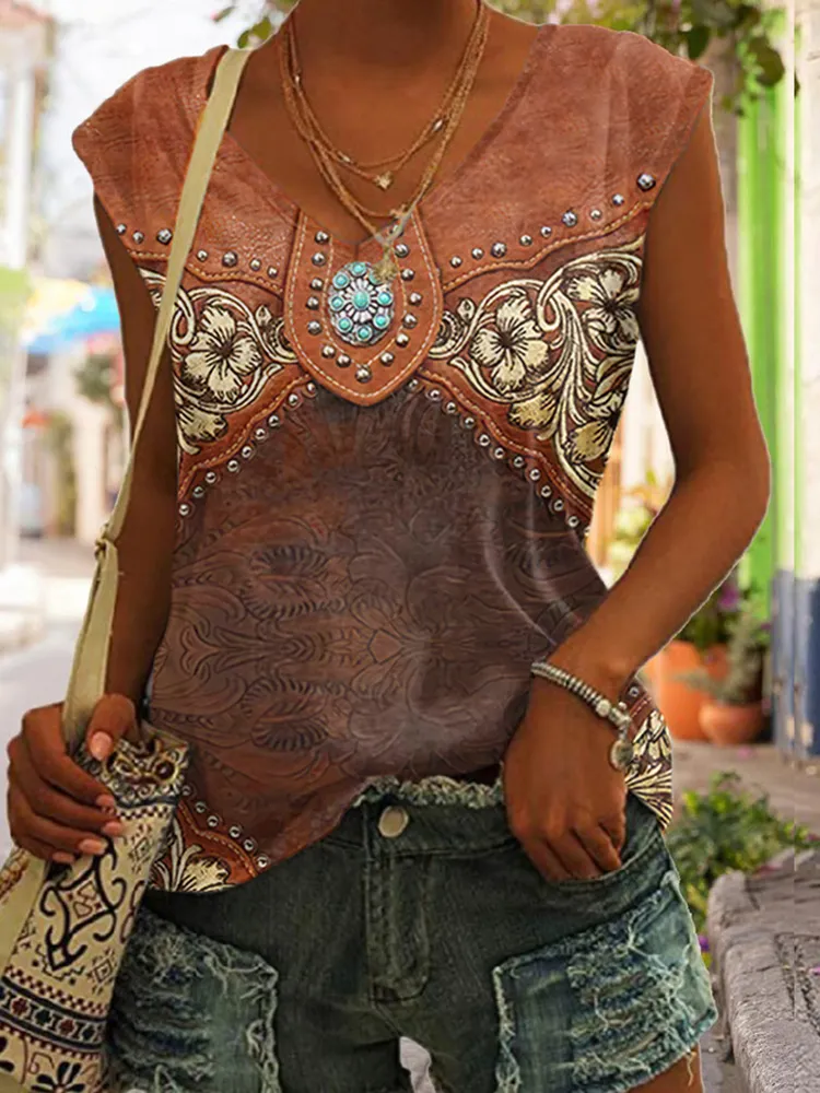 Western Tribal Print Casual Tank Top